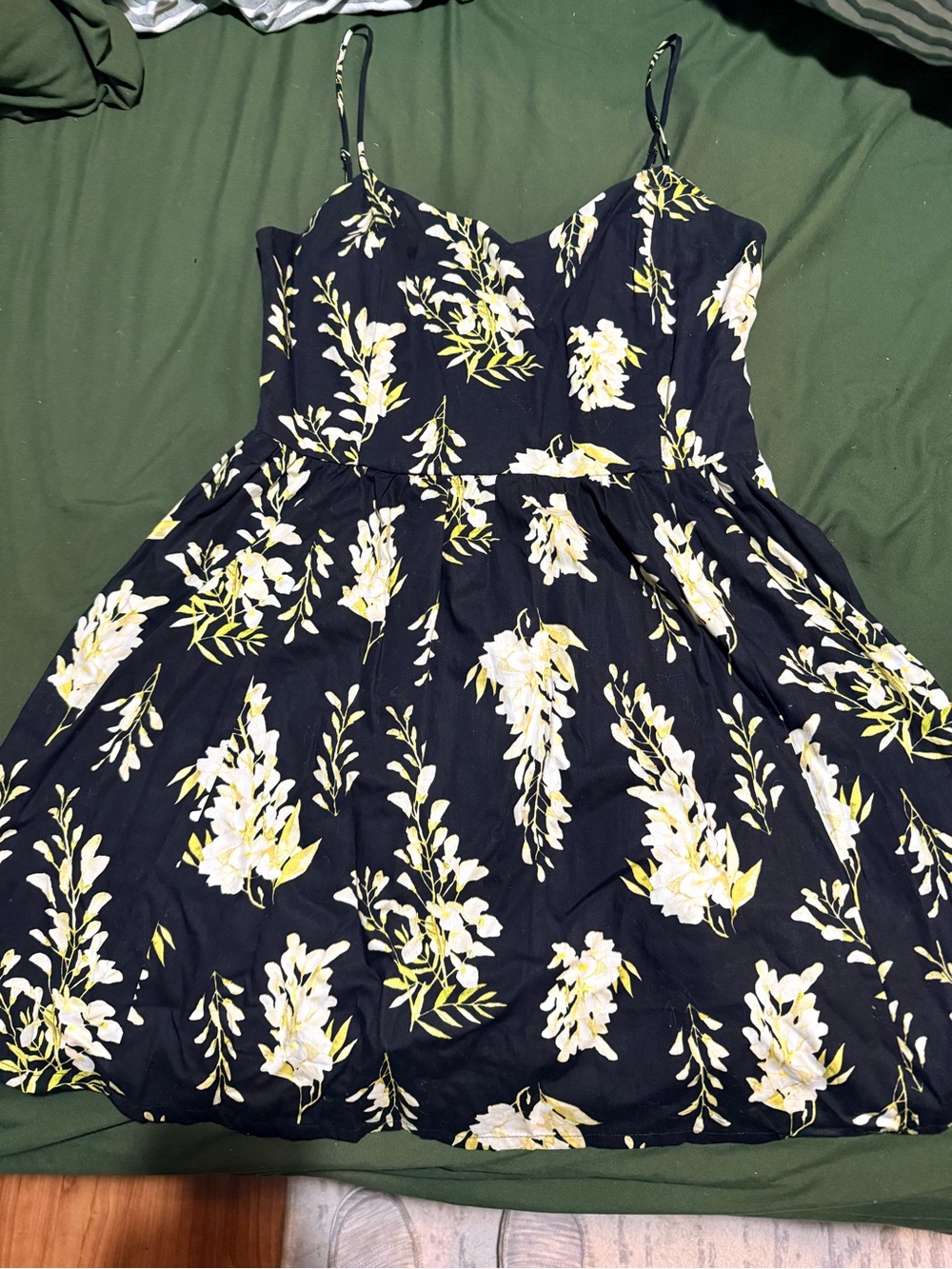 H&M Black Floral Spaghetti Strap Mini Dress